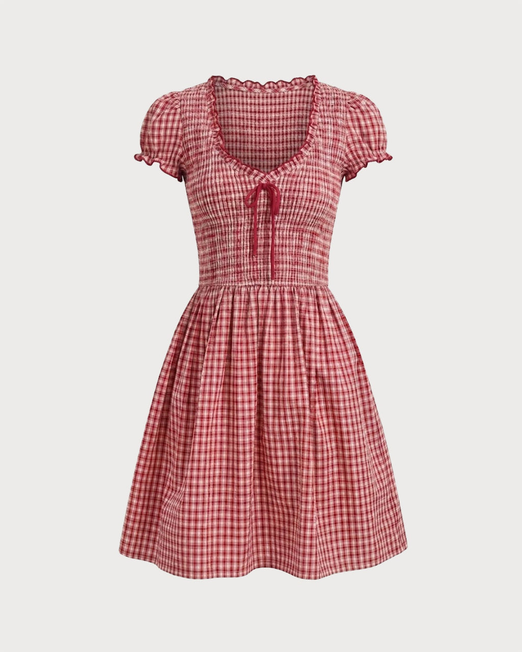 Plaid Mini Dress with Red V-Neck