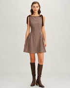 Brown Gingham Mini Dress with Tie Straps