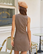Brown Gingham Sleeveless A-Line Mini Dress