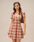 V-Neck Mini Dress in Red Plaid