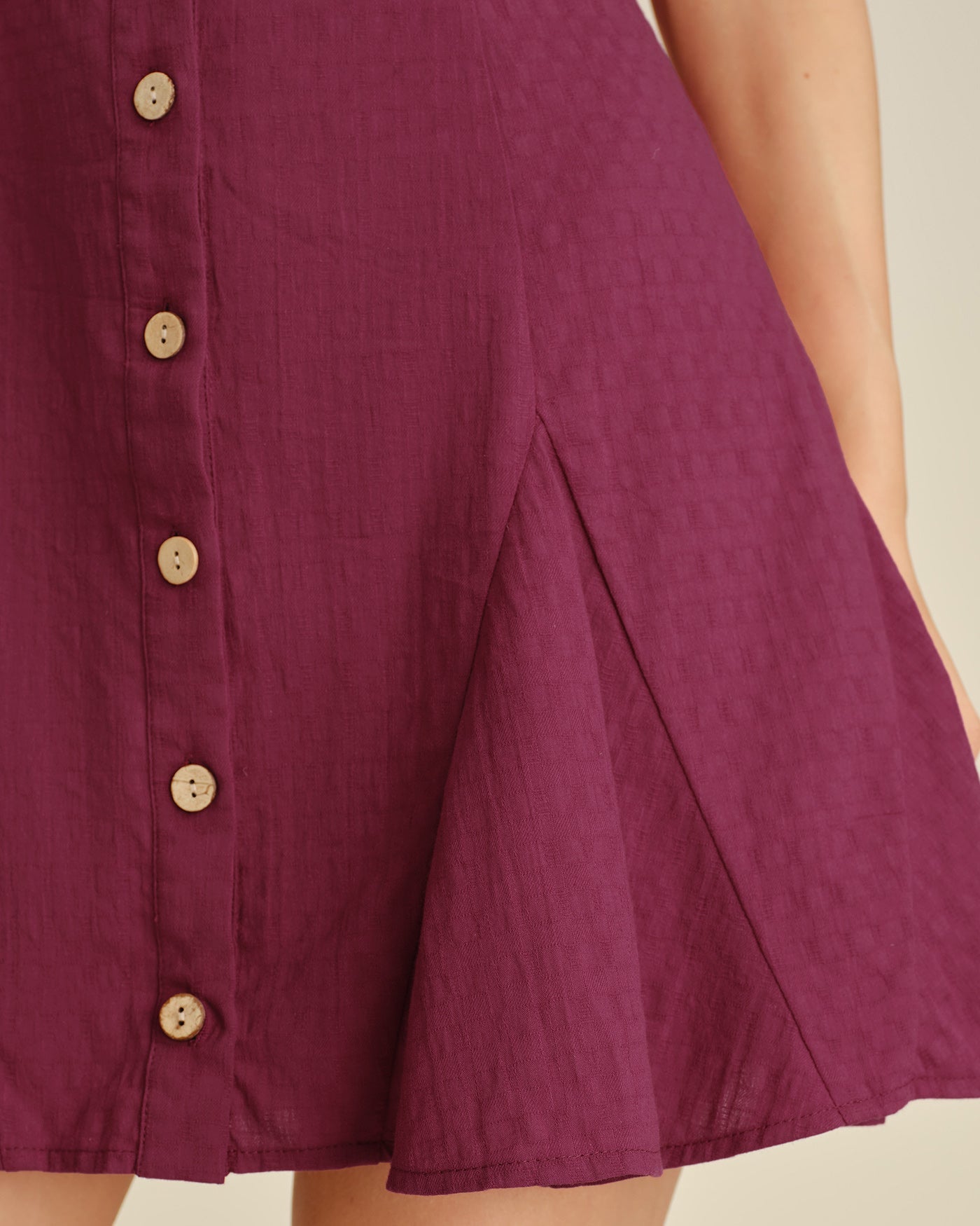 Red Square Neck Mini Dress with Button Details