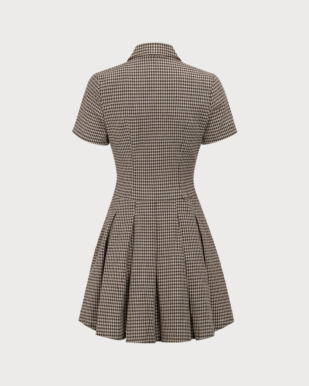 Brown Plaid Pleated Mini Dress with Lapel