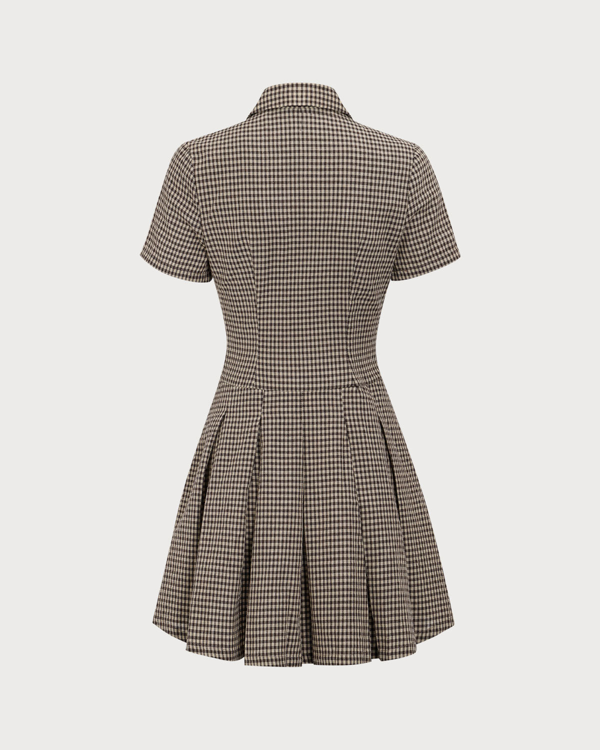 Brown Plaid Pleated Mini Dress with Lapel