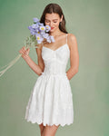 Mini Dress with White Floral Embroidery