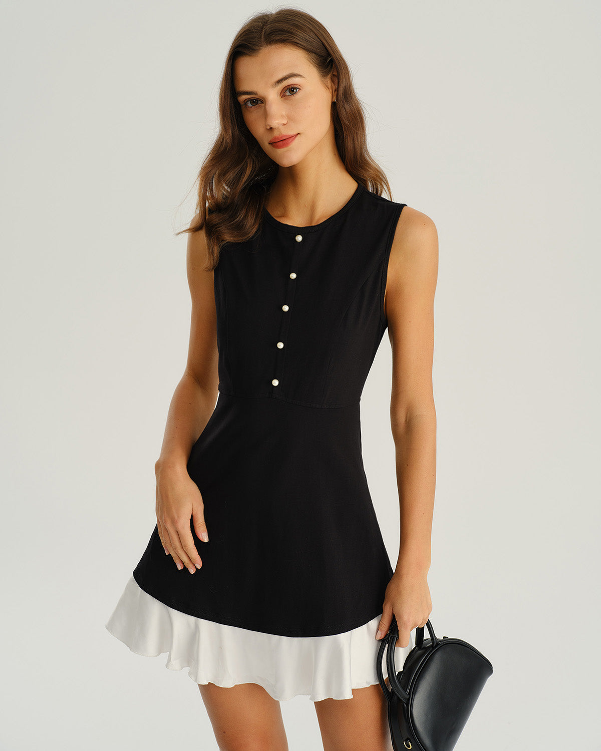 Black A-Line Sleeveless Mini Dress with Contrasting Details