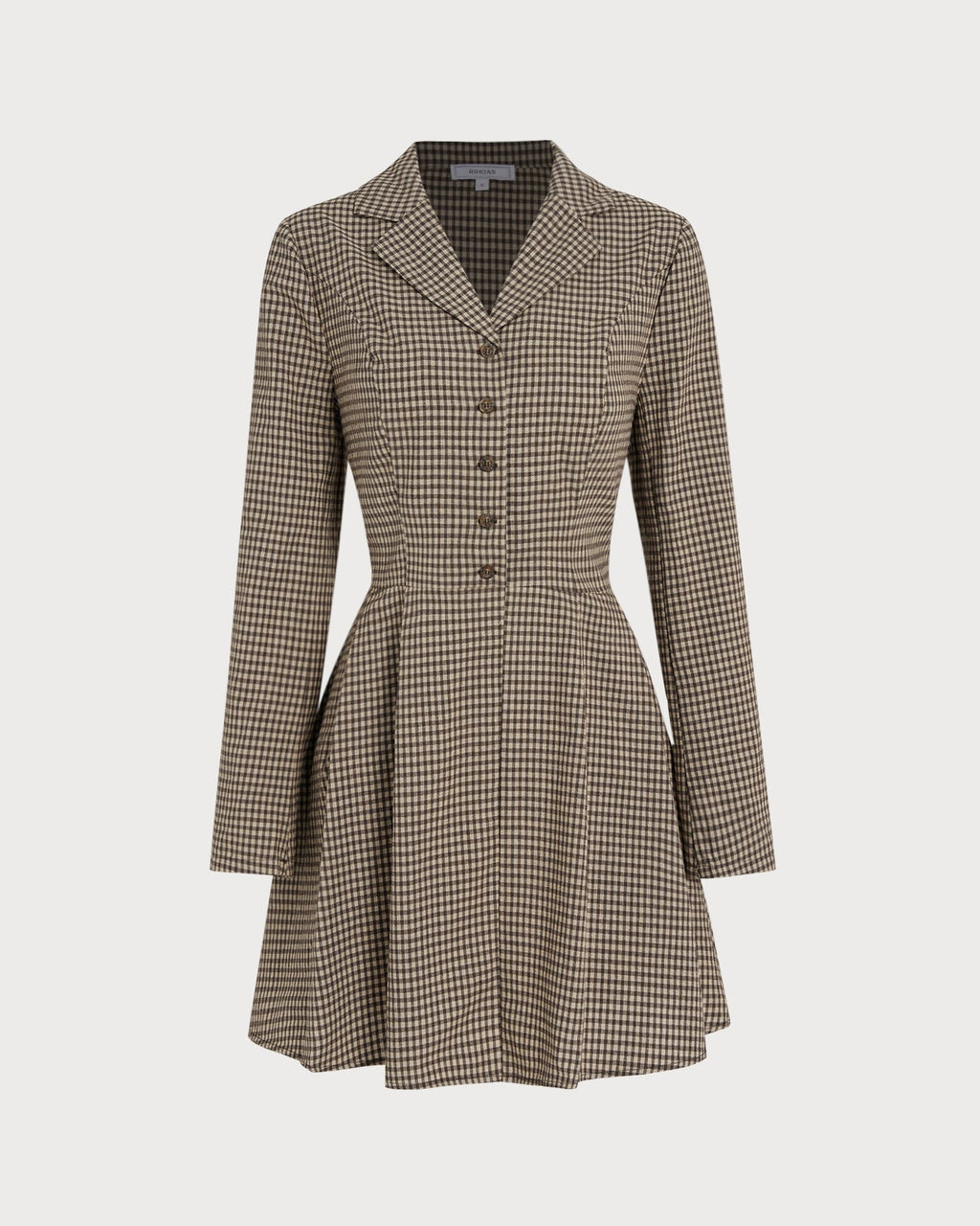 Brown Gingham Cotton Mini Dress with Collar