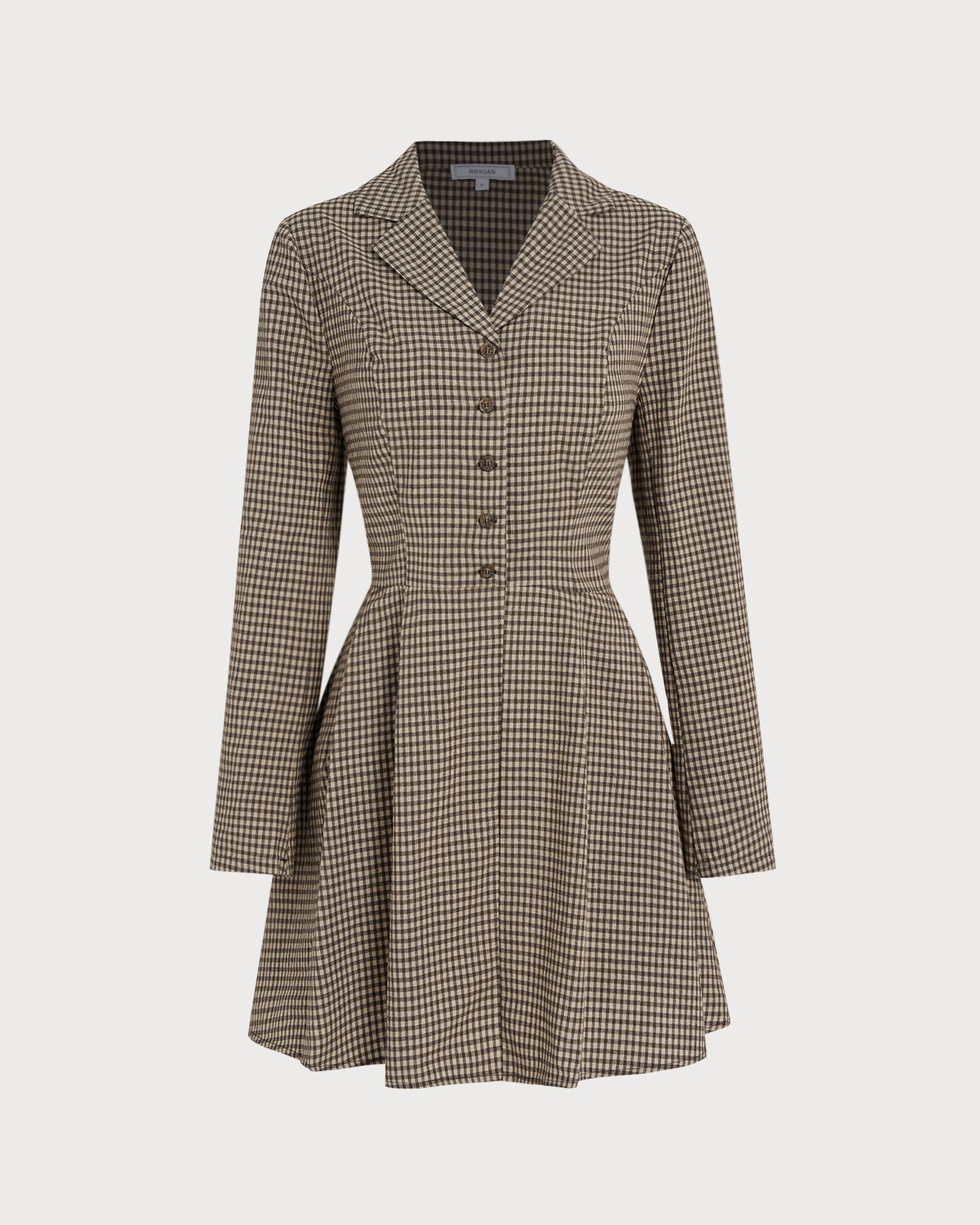 Brown Gingham Cotton Mini Dress with Collar