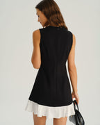 Black A-Line Sleeveless Mini Dress with Contrasting Details