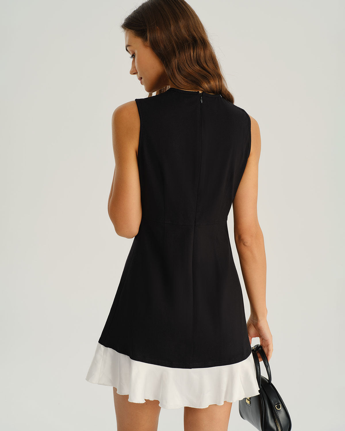 Black A-Line Sleeveless Mini Dress with Contrasting Details