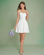 Mini Dress with White Floral Embroidery