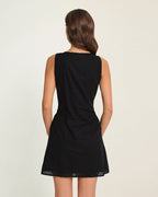 Mini Dress with Black Button and Square Neckline