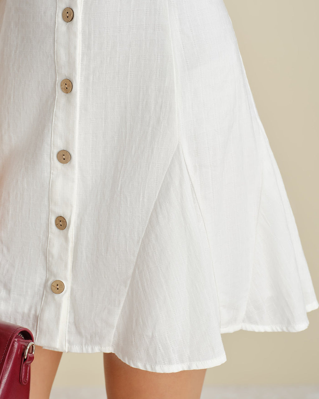 White A-Line Mini Dress with Square Neck and Button Details