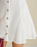 White A-Line Mini Dress with Square Neck and Button Details