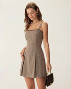 Ruched Mini Dress in Brown Plaid
