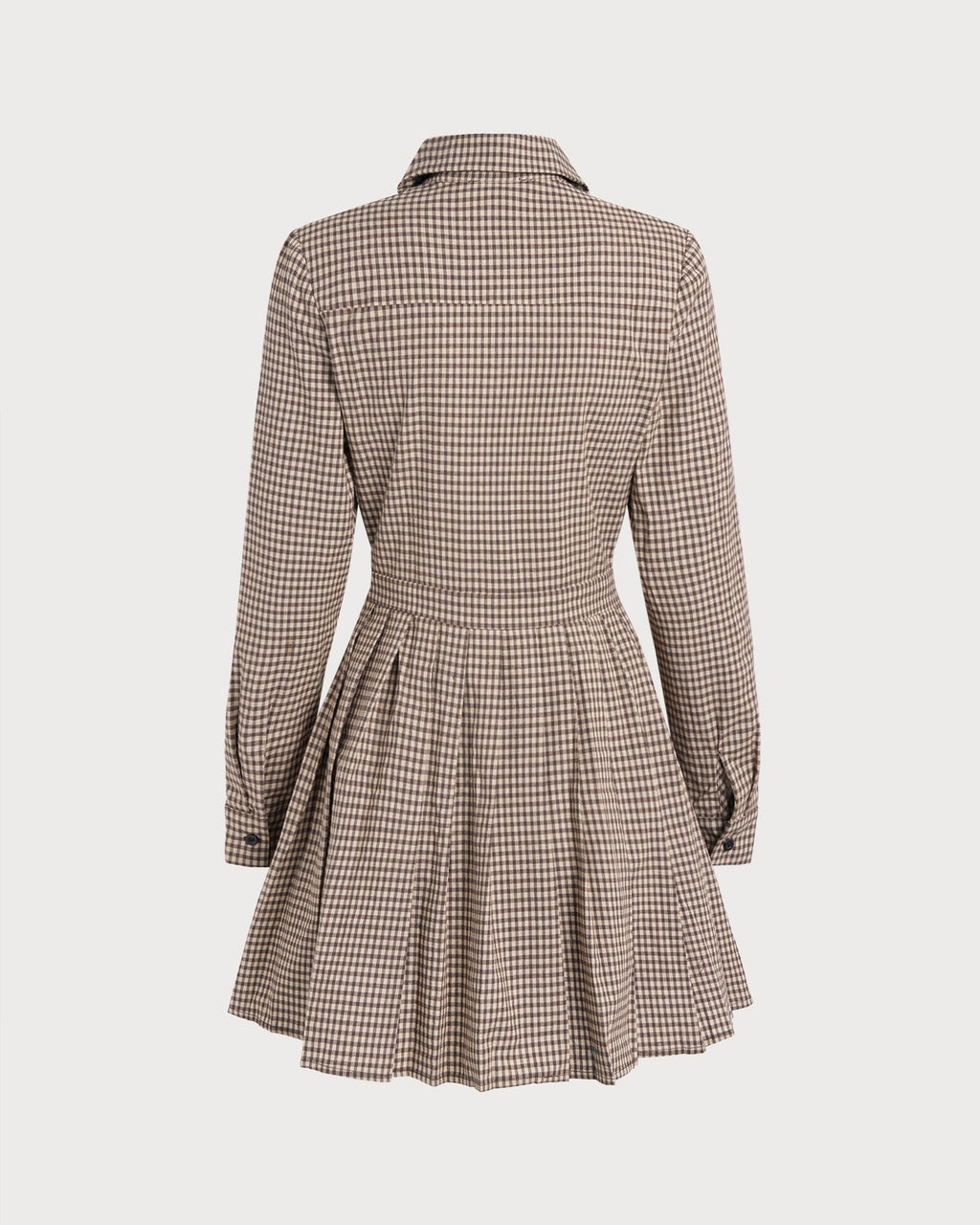 Plaid Mini Dress with Pleated Design in Brown