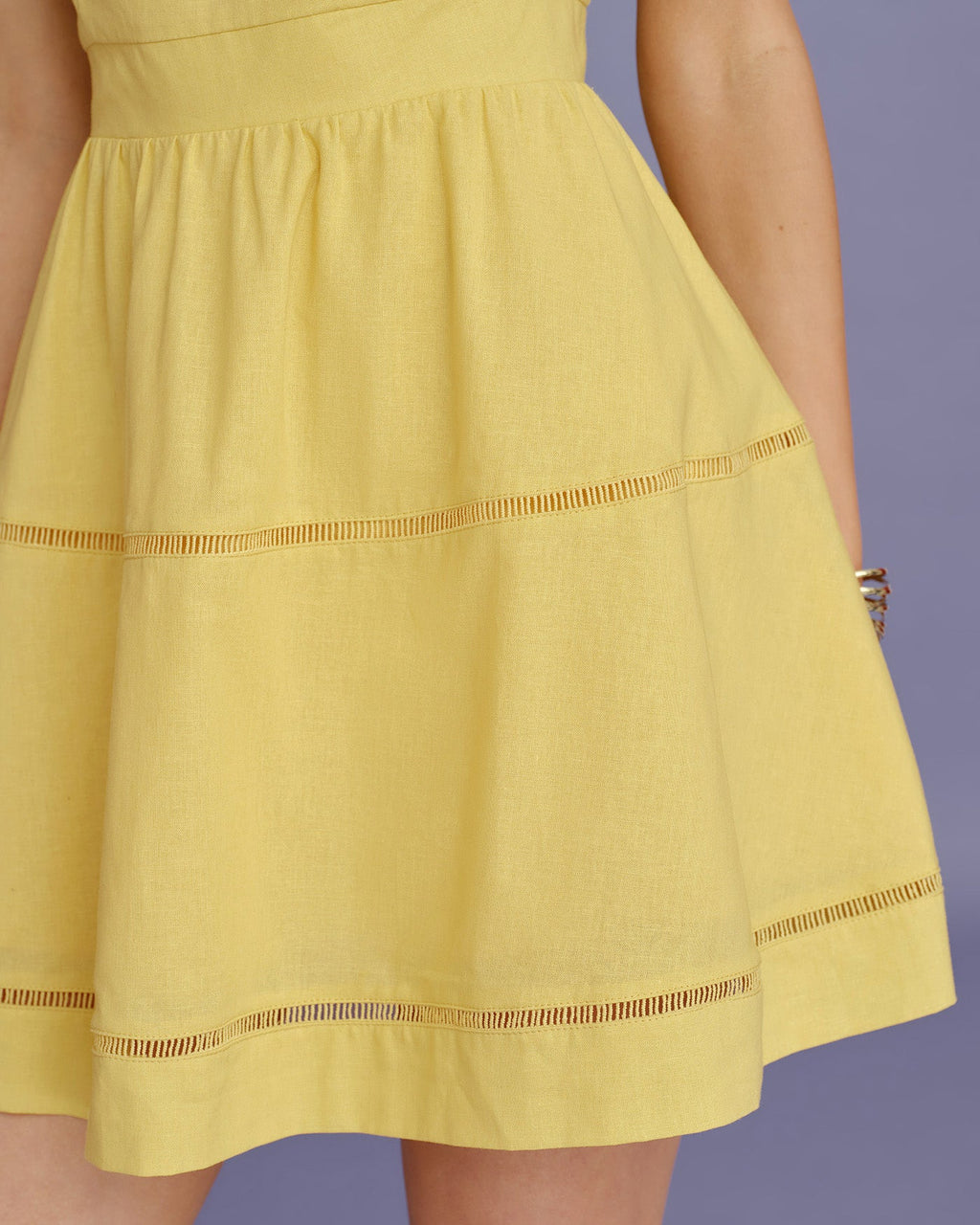 Shirred Mini Dress with Square Neck in Yellow