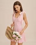 Mini Dress with Pink Embroidered Accents