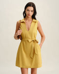 Yellow Sleeveless Mini Dress with Tie Waist