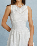 White Lace Embroidered V-Neck Mini Dress