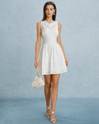 White Lace Embroidered V-Neck Mini Dress