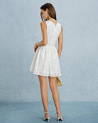 White Lace Embroidered V-Neck Mini Dress