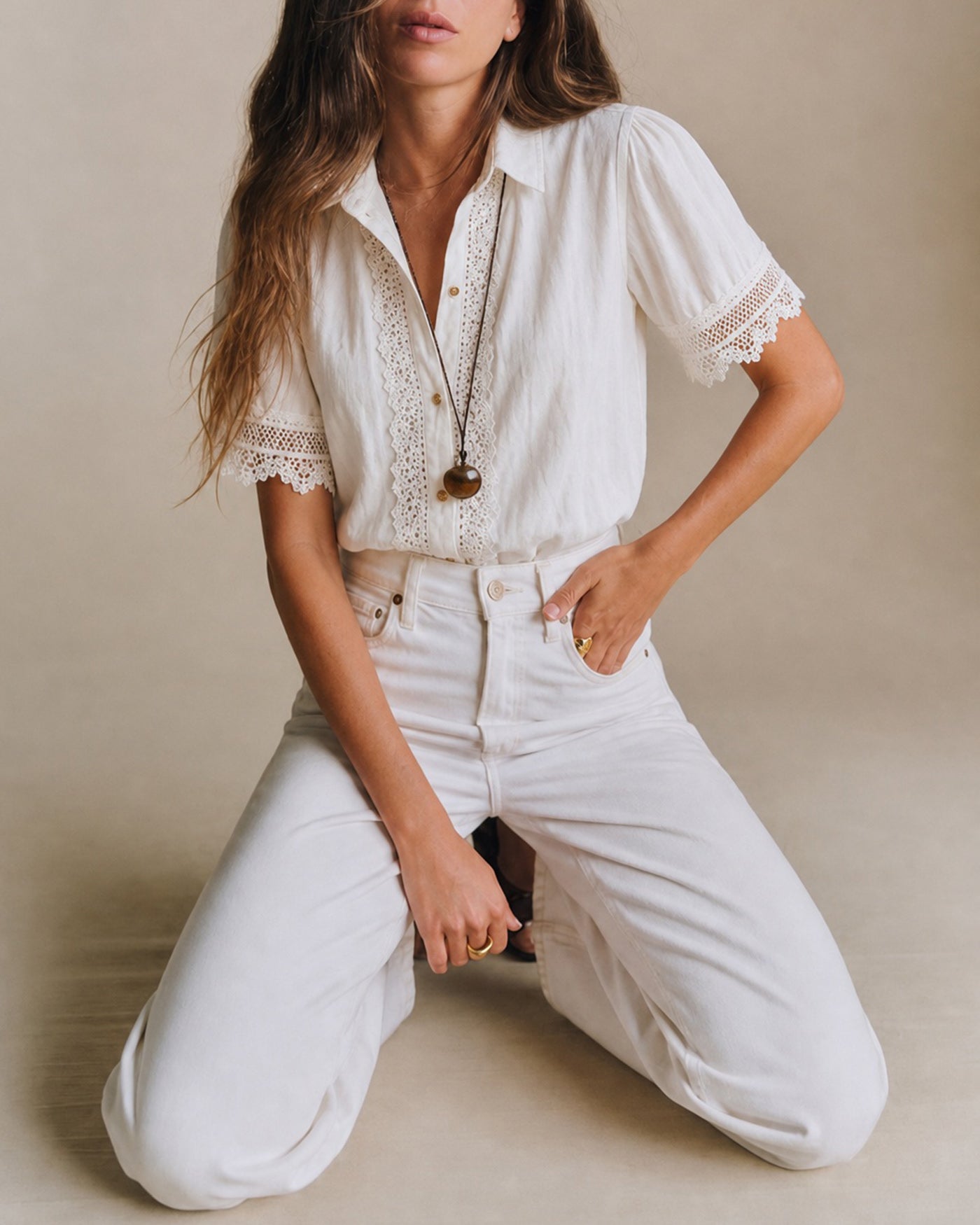 Classic White Collar Button-Up Shirt