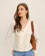 Apricot Lace V-Neck Top