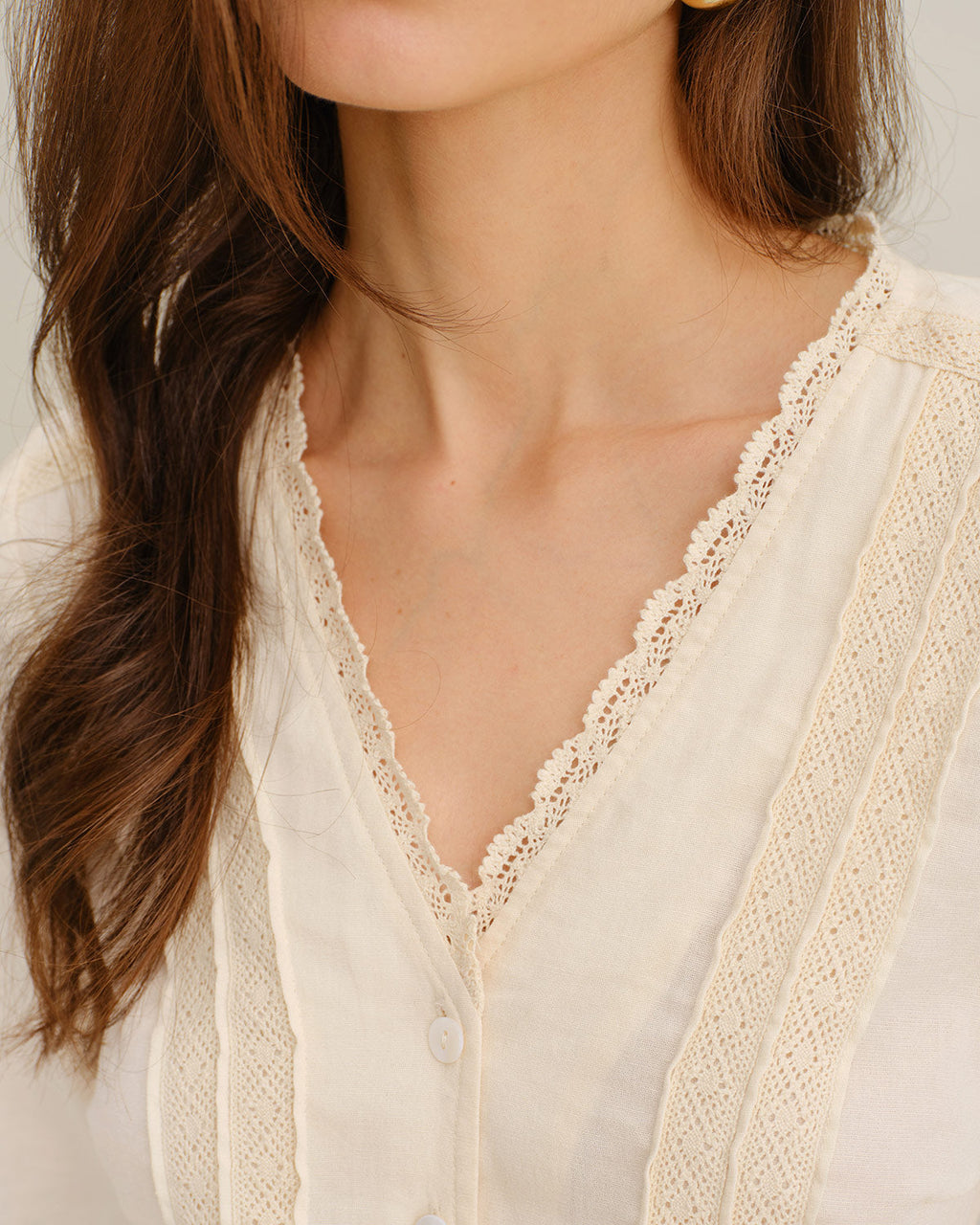 Apricot Lace V-Neck Top