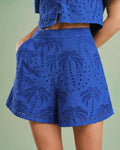 Embroidered Cotton Shorts in Blue