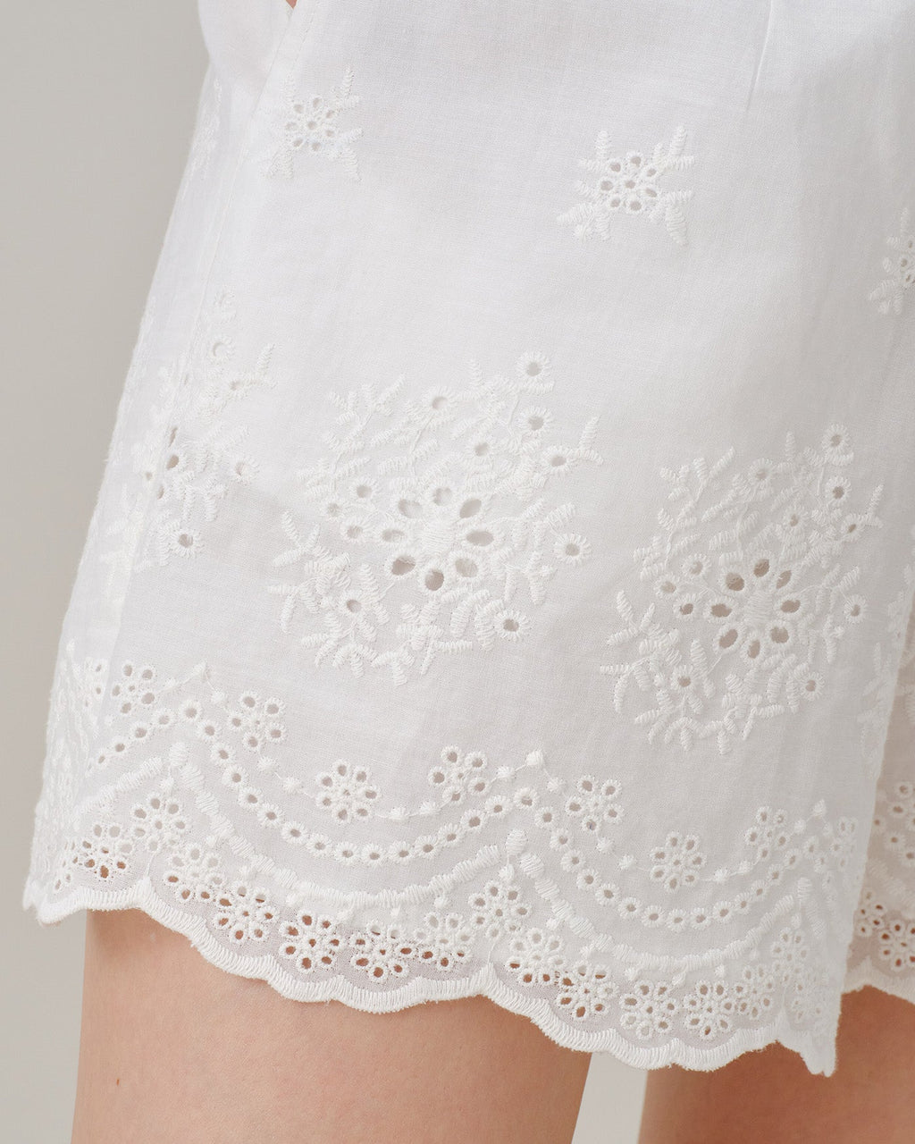 White Embroidered Pocket Shorts