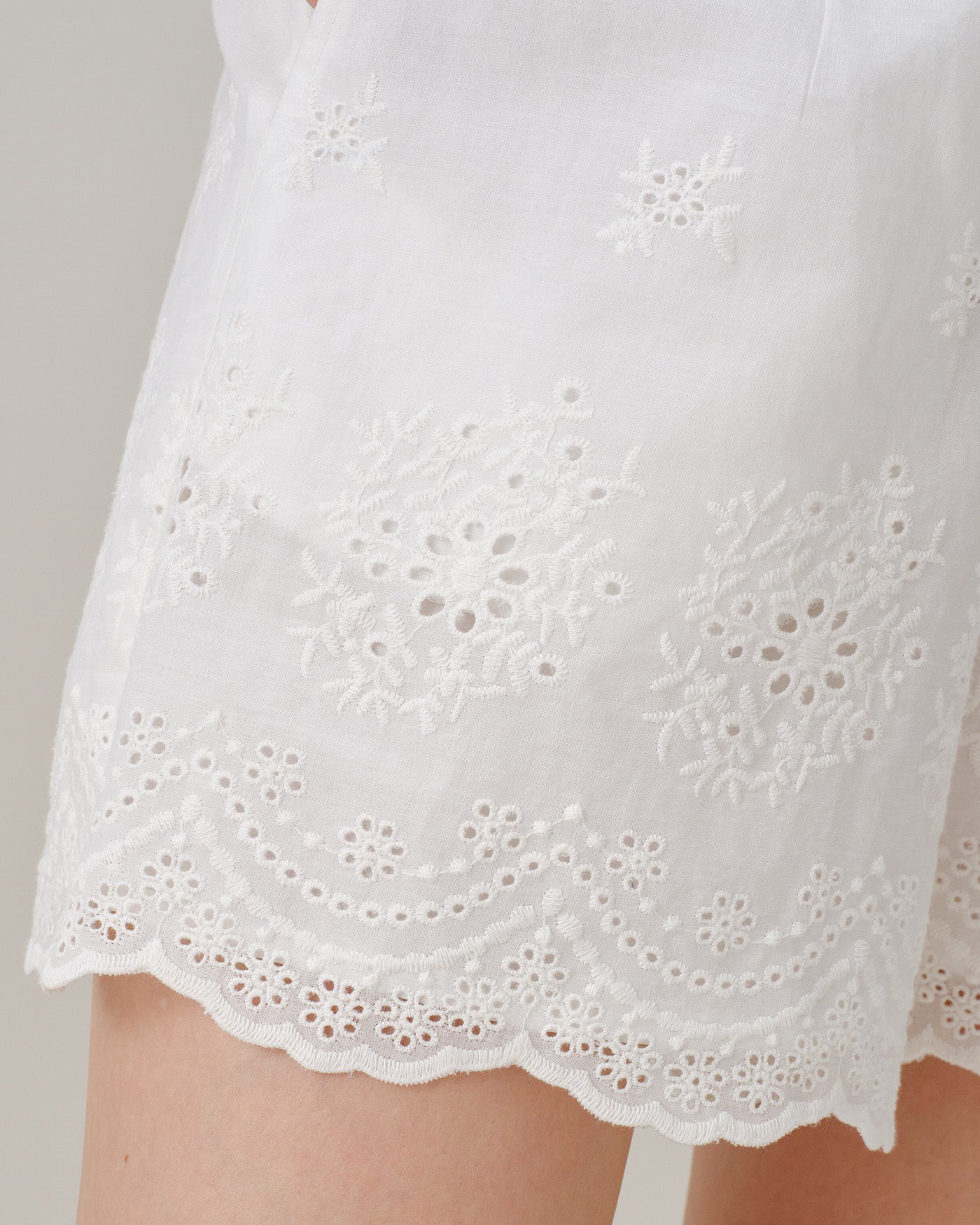 White Embroidered Pocket Shorts
