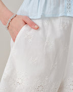 White Embroidered Pocket Shorts