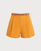 Yellow Solid Pocketed Shorts