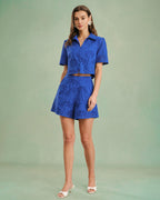 Embroidered Cotton Shorts in Blue