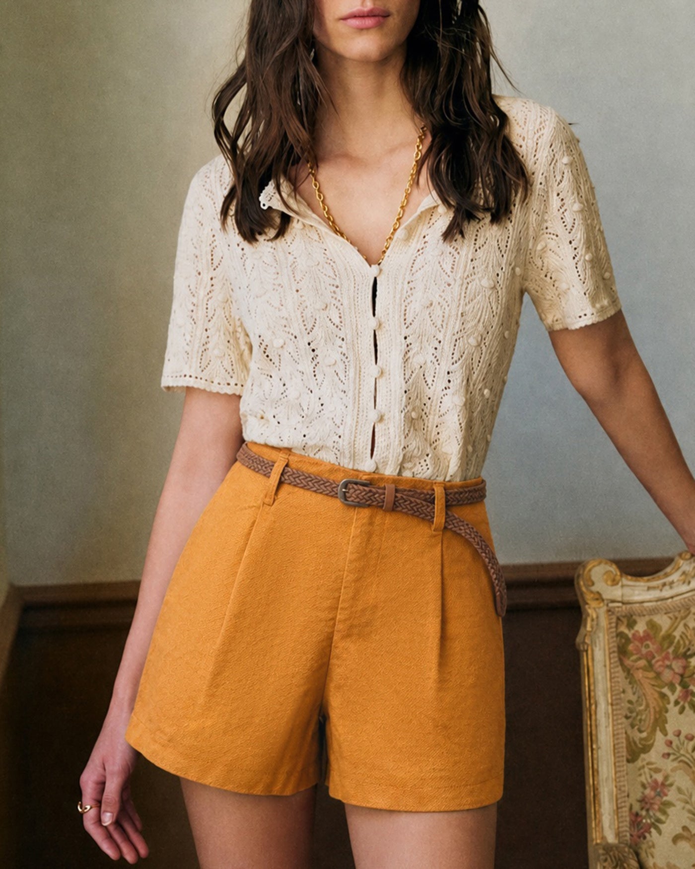 Yellow Solid Pocketed Shorts