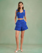 Embroidered Cotton Shorts in Blue