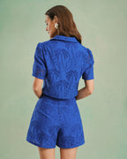Embroidered Cotton Shorts in Blue