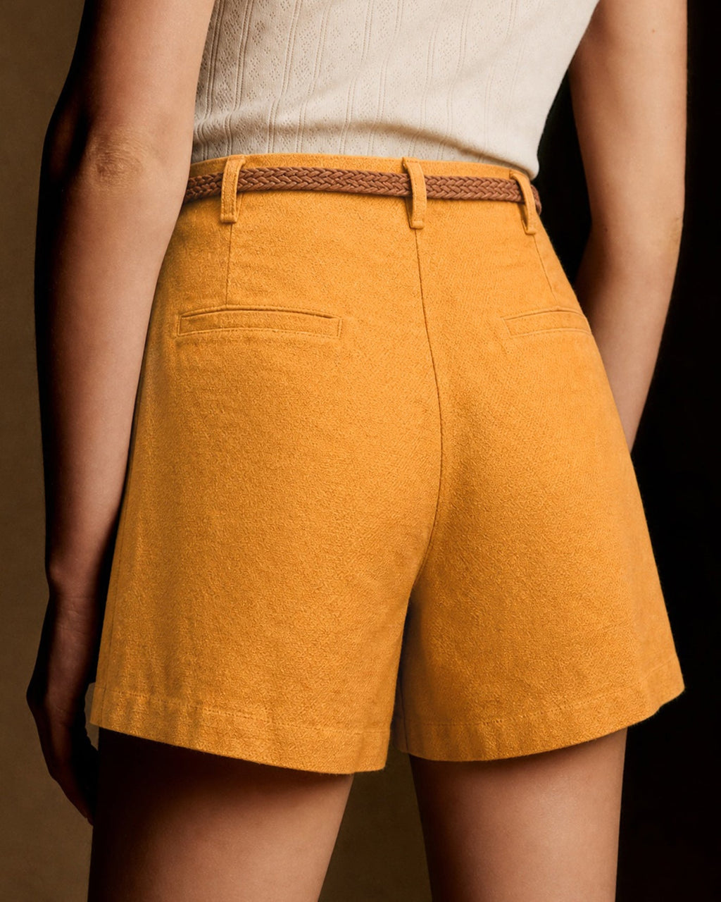 Yellow Solid Pocketed Shorts