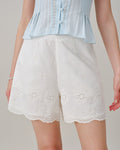 White Embroidered Pocket Shorts