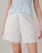White Embroidered Pocket Shorts