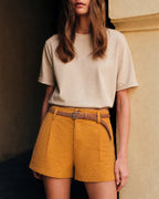 Yellow Solid Pocketed Shorts