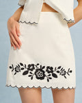Contrasting Mini Skirt with Beige Embroidery