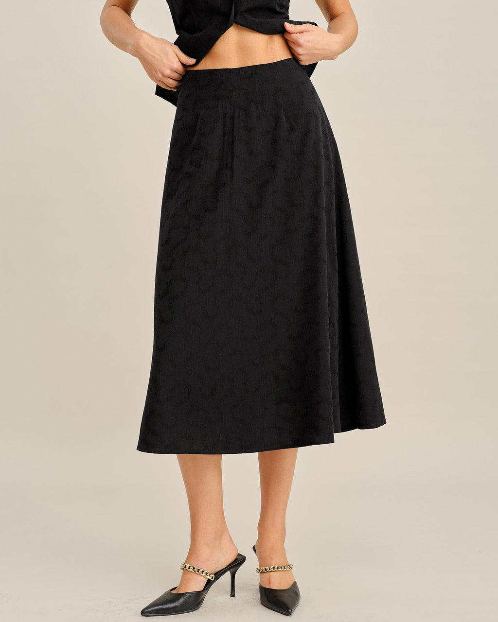 Embroidered Black Midi Skirt