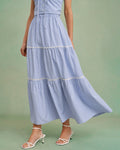 Blue Stretchy Midi Skirt with Elastic Waist