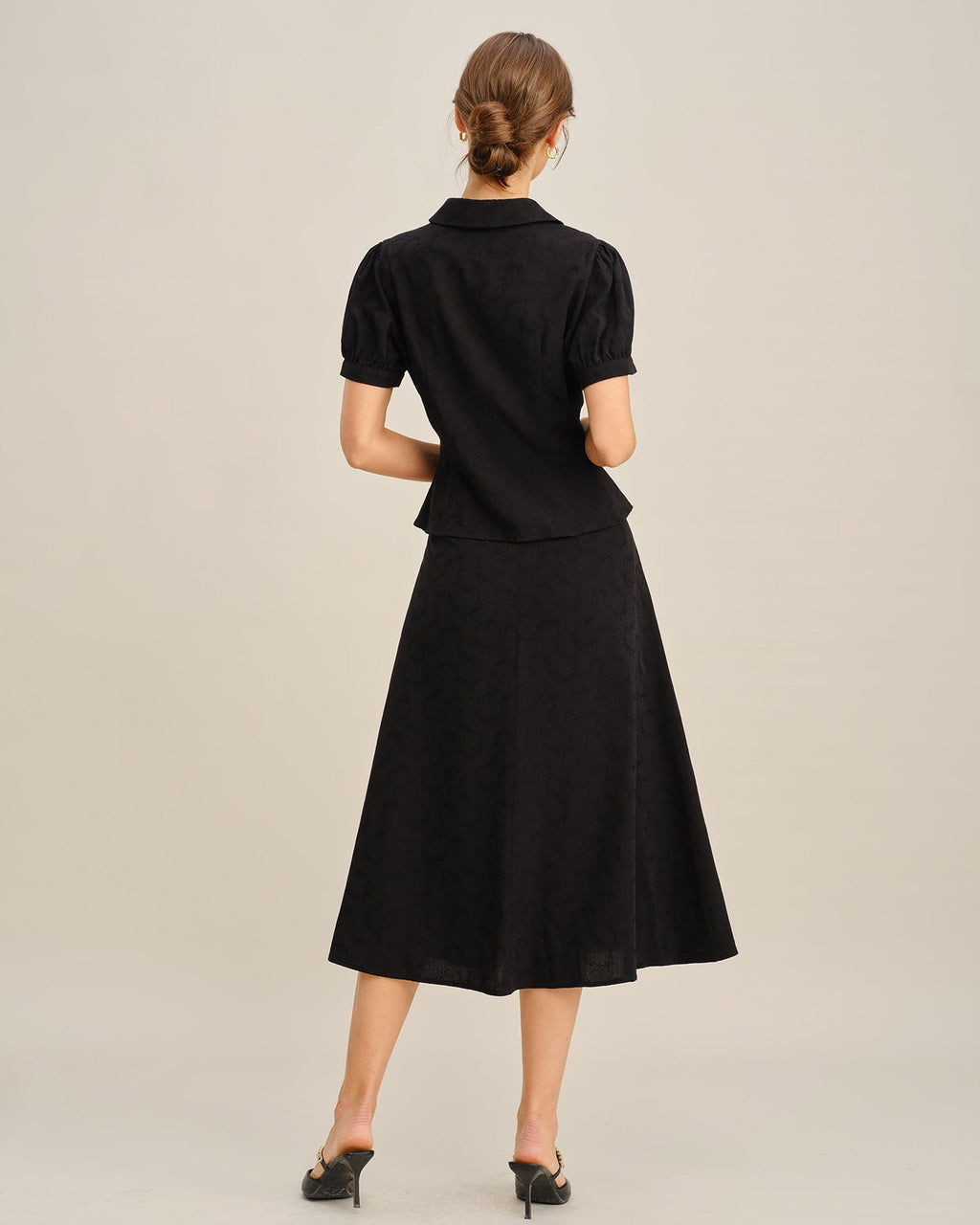 Embroidered Black Midi Skirt