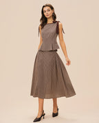 Plaid Midi Skirt in Brown