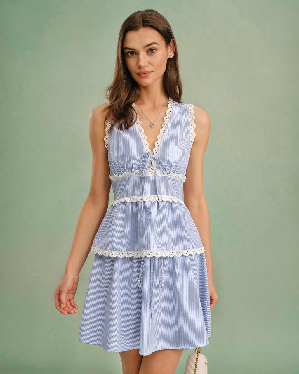 Mini Skirt with Blue Elastic Waist and Tie Detail