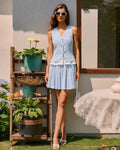 Textured Blue Pleated Mini Skirt