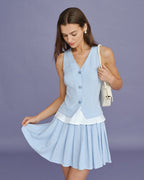 Textured Blue Pleated Mini Skirt