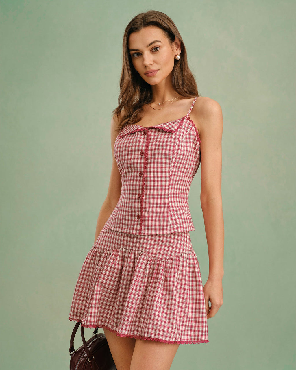 Ruched Mini Skirt in Red Plaid